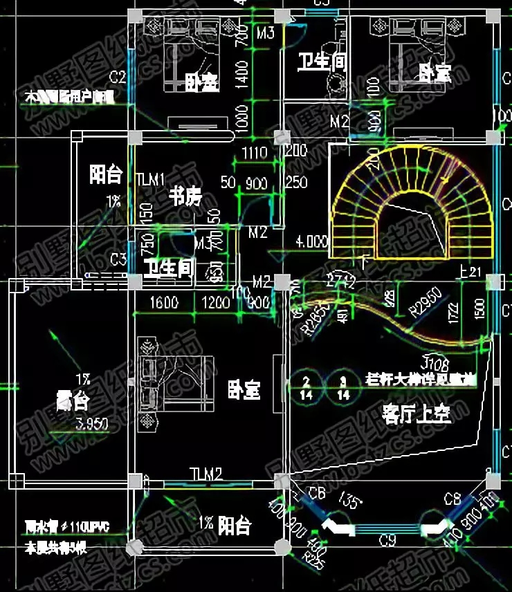 挑空客厅+旋转楼梯，13×14三层优雅大气欧式别墅